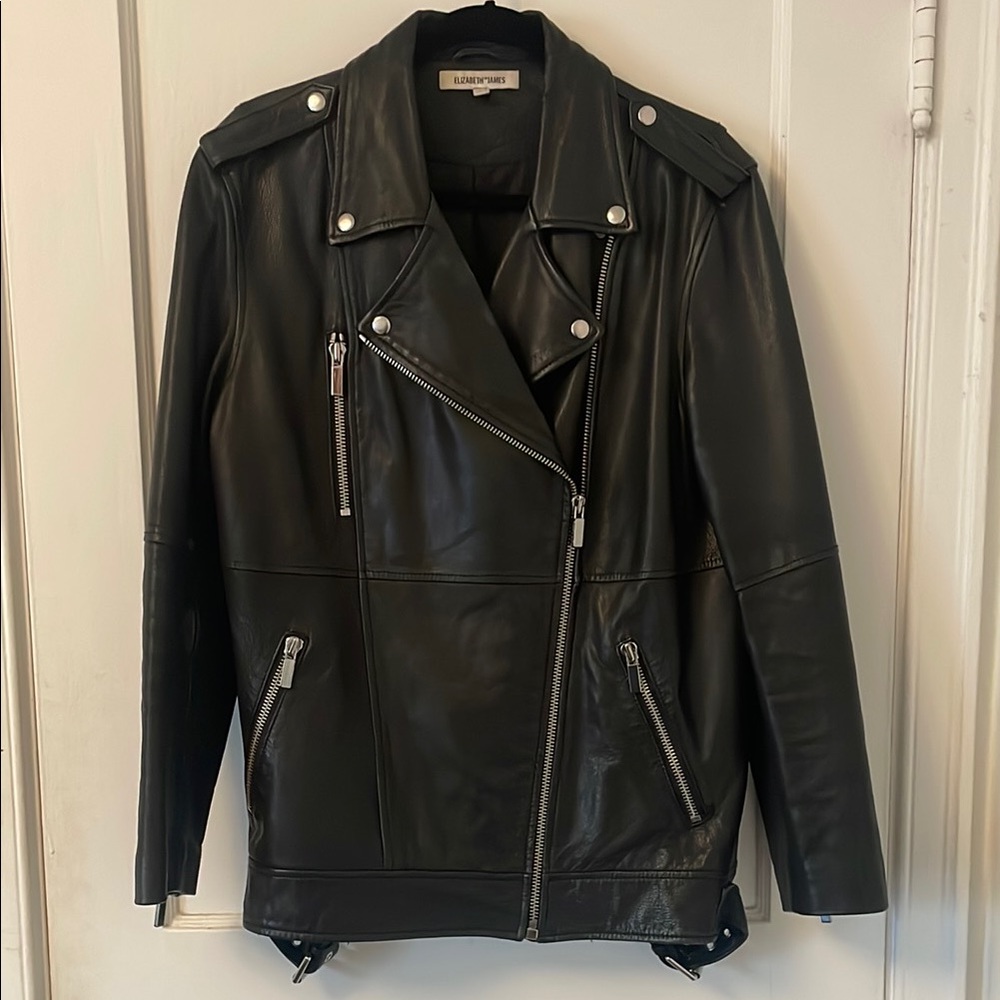 Elizabeth and James Oversized Black Leather Moto Jacket - SZ Large
